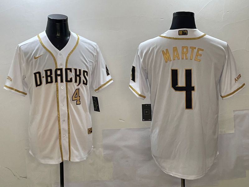 Men Arizona Diamondback #4 Marte White Gold Game 2025 Nike MLB Jersey style 4->arizona diamondback->MLB Jersey